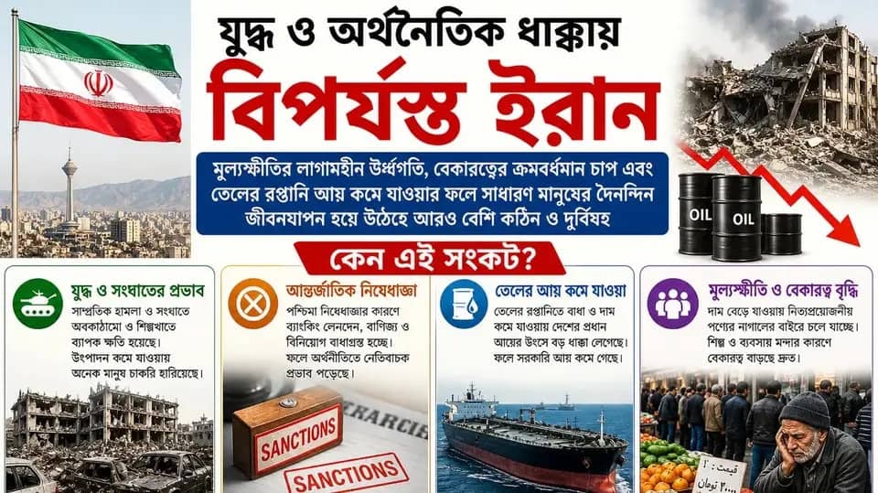 যুদ্ধ ও অর্থনৈতিক ধাক্কায় বিপর্যস্ত ইরান