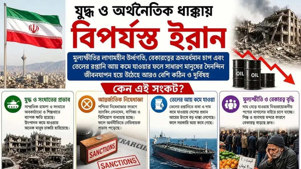 যুদ্ধ ও অর্থনৈতিক ধাক্কায় বিপর্যস্ত ইরান